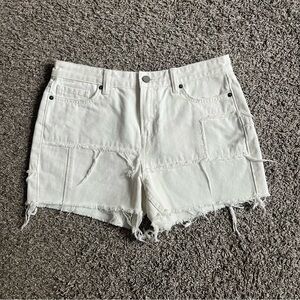 All Saints White Cutoff Patchwork Distressed Shorts High Waisted Grunge Festival